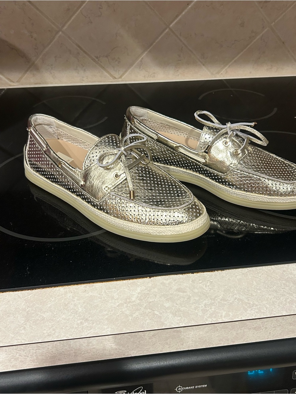 Dolce Vita Metallic Perforated Boat Loafers - Gold